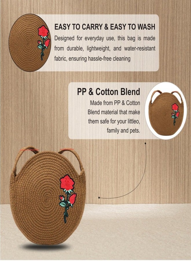 Ariya Women Round Sling Bag with Swatch (4058 | Brown) Handcrafted PP & Cotton Blend Shoulder Purse, Perfect for Ladies & Girls, Lightweight Crossbody Bag for Daily, Casual, Travel & All Occasions - Image 3